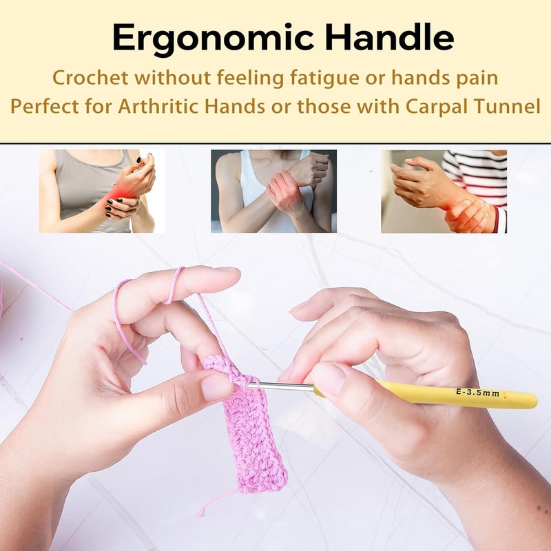Gerute 3.5mm Crochet Hook, Ergonomic Crochet Hook, Smooth and Extra Long Knitting Needles, with Soft Rubber Ergonomic Handle and Aluminum Tip, Perfect Beginner and Arthritic Crochet Hooks (3.5 mm) - Image 4